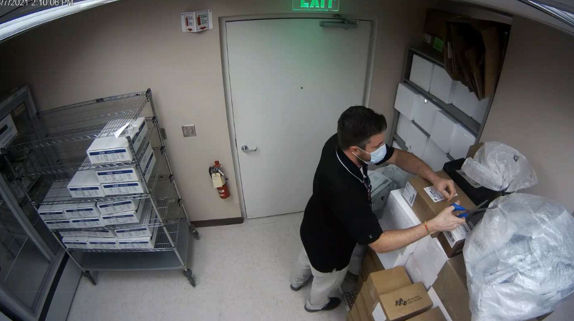 Surveillance video captured Scott Mitchell Brown “cutting large clear bags that contain individually packaged prescription mailings” while at the VA hospital pharmacy, investigators said.
