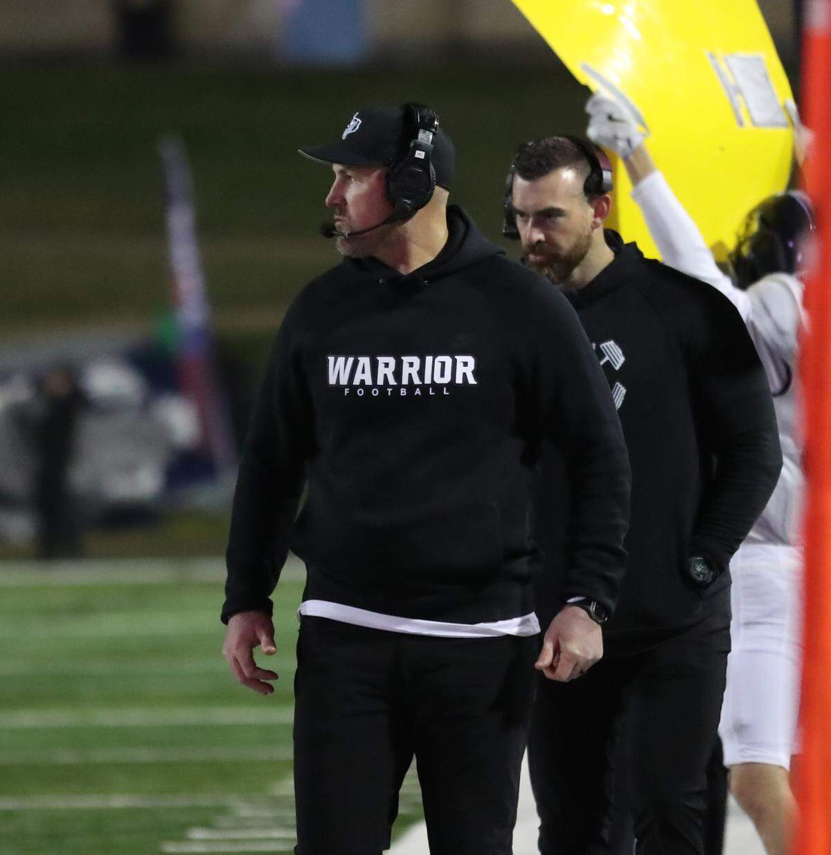 Liberty Christian head coach Jason Witten roam the sidelines at Waco ISD Stadium in Waco, Texas, on Saturday, Dec. 7, 2024.