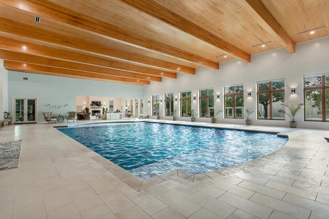 The dream house in Texas has an enormous indoor swimming pool.