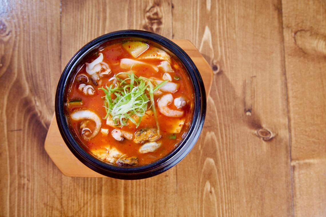 Seafood soft-tofu stew at Hoya Korean Kitchen in Fort Worth, as seen October 12, 2017.