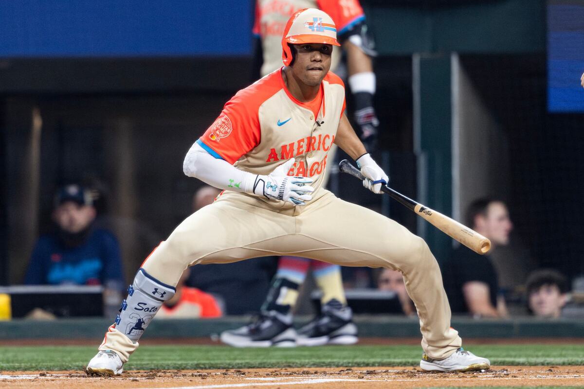 New York Yankees outfielder Juan Soto does his ‘Soto Shuffle’ after taking a pitch for a ball in the first inning of the 2024 MLB All Star Game at Globe Life Field in Arlington on Tuesday July 16, 2024.