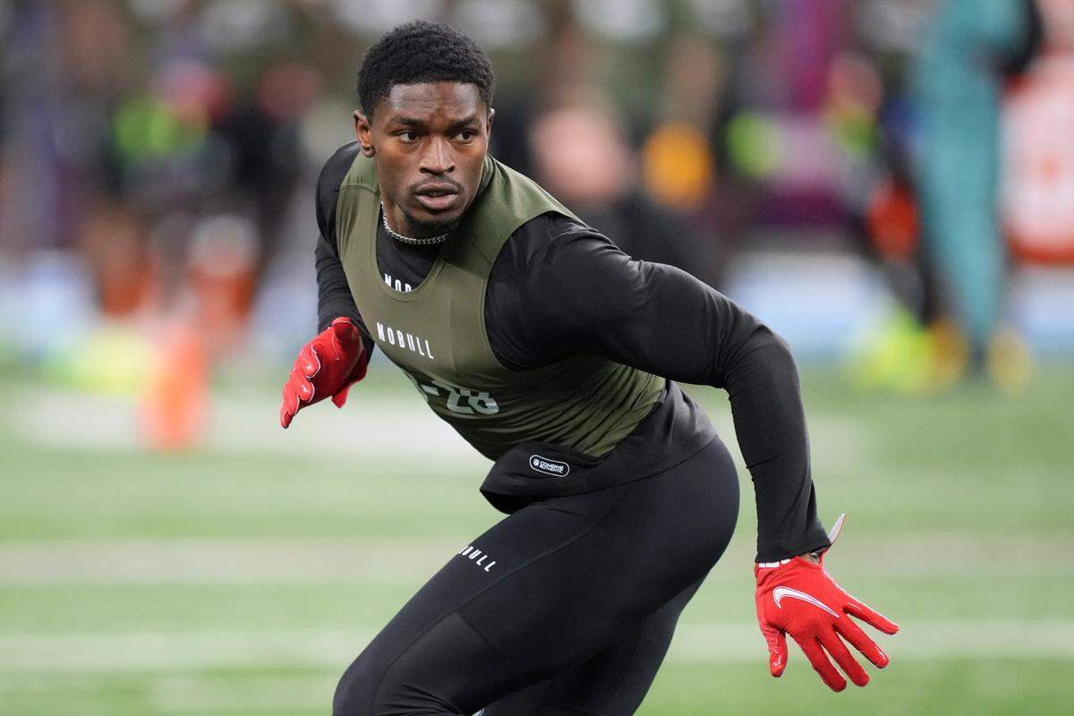 TCU defensive back Josh Newton (DB28) works out during the 2024 NFL Combine at Lucas Oil Stadium. He will join the Cincinnati Bengals at rookie mini camp this weekend.