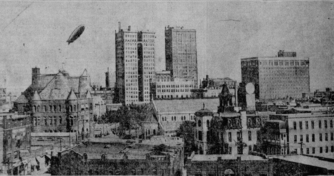 The USS Shenandoah leaving Fort Worth in October 1924, as shown in an image in the Fort Worth Star-Telegram.