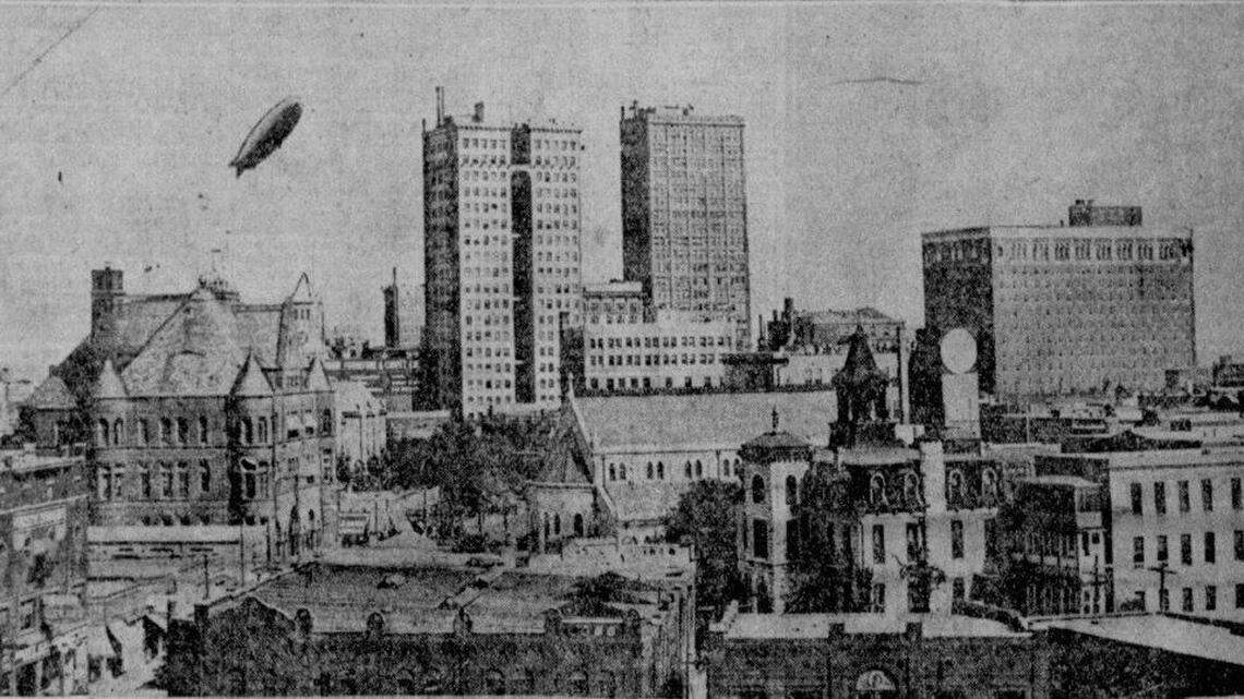 The USS Shenandoah leaving Fort Worth in October 1924, as shown in an image in the Fort Worth Star-Telegram.