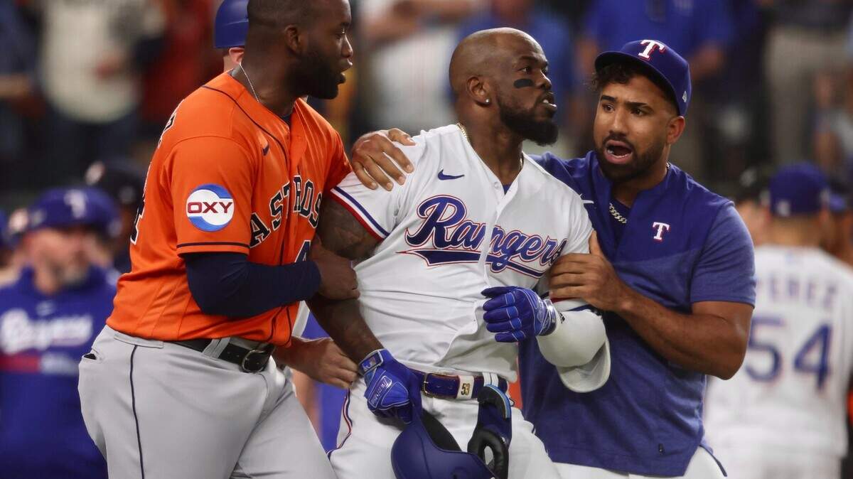 Rangers right fielder Adolis Garcia’s big home runs and scraps with Astros players is one reason the Texas-Houston rivlary is so heated. 