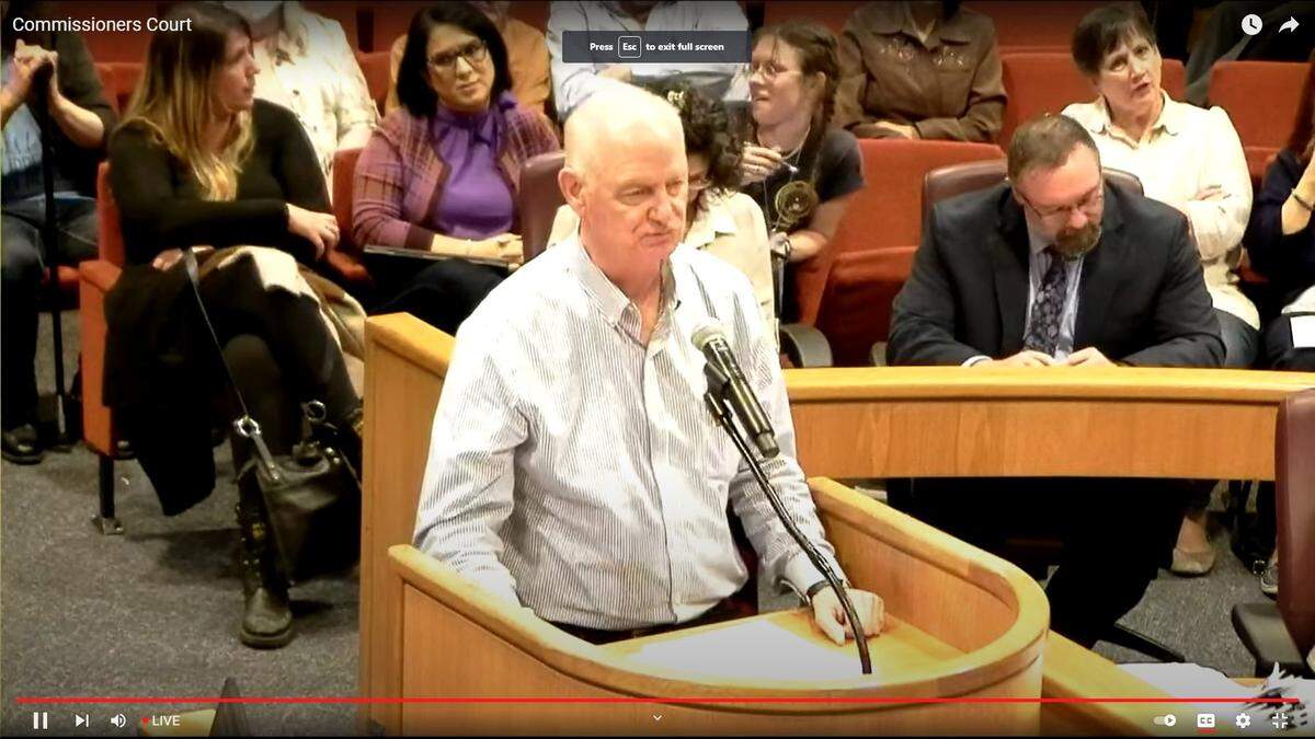 Buff Kizer of Fort Worth, an organizer of Tarrant Citizens for Election Integrity, told county commissioners April 26, 2022 that any fake vote “is breaking God’s commandments and it’s something we don’t want to see.” He raised suspicion about a city council election in a minority district.
