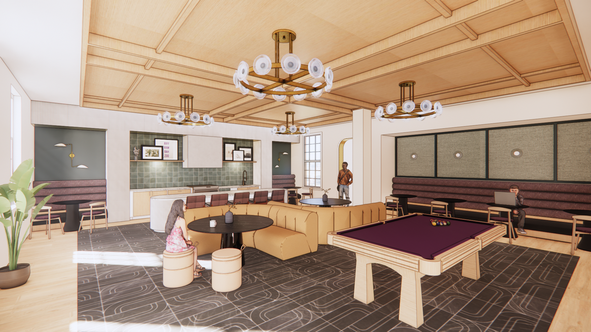 A rendering of the kitchen area in new student housing planned for the east side of TCU campus.