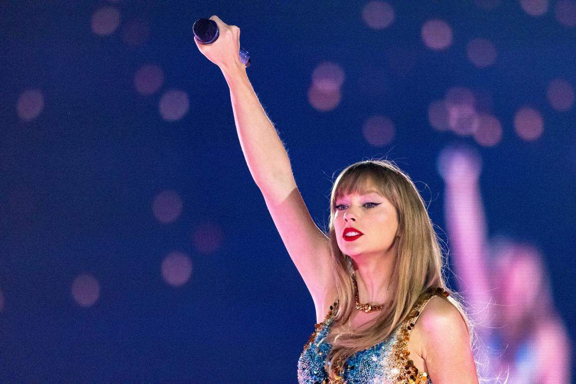 Taylor Swift performs during her first sold-out concert of three nights at AT&T Stadium in Arlington on Friday, March 31, 2023.