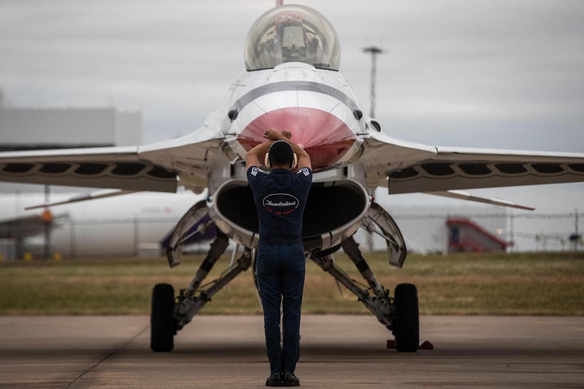 The U.S. Air Force Thunderbirds are directed for landing procedures before the Bell Fort Worth Alliance Air Show Thursday, Oct. 15, 2020, at Fort Worth Alliance Airport.