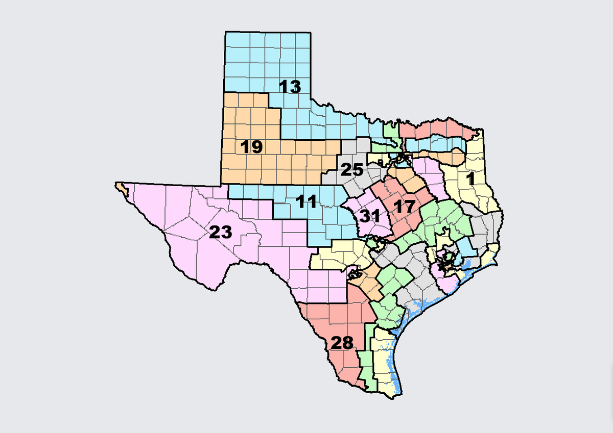 The Texas House is proposing the following map as part of their push to redraw Texas’ congressional districts mid-decade.