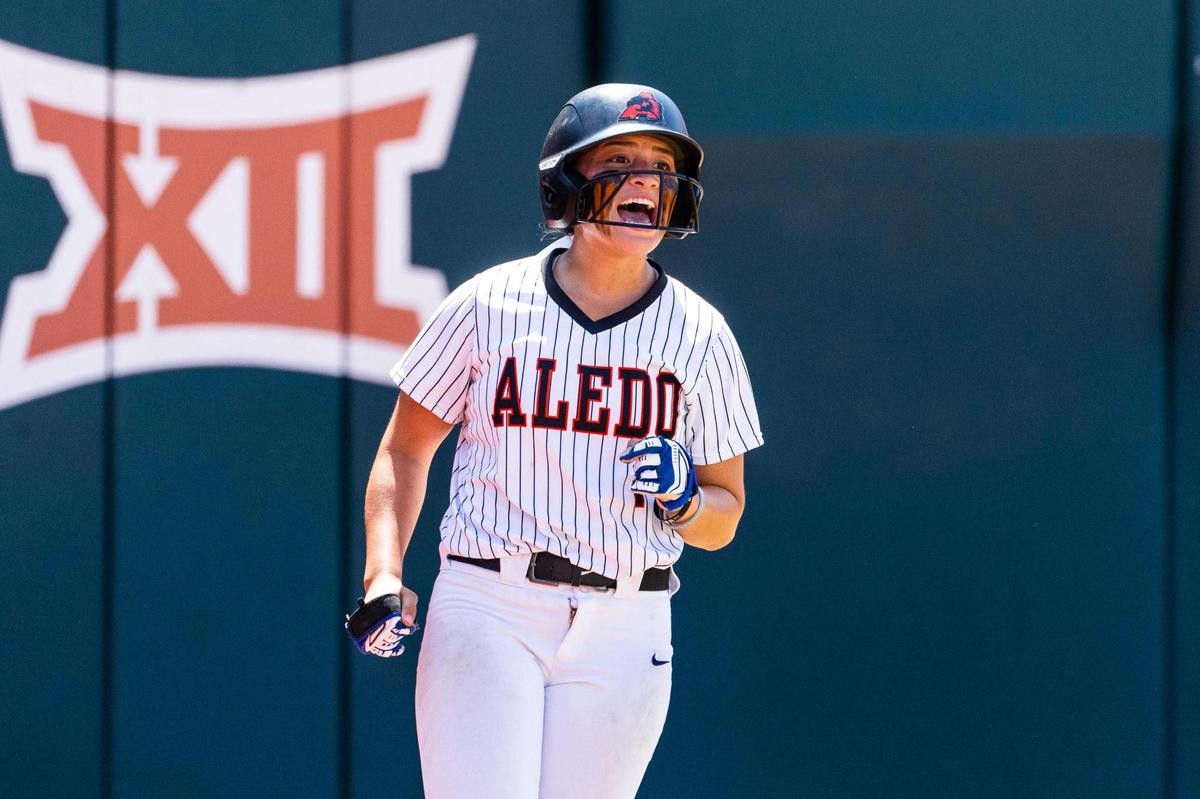 Macy Graf celebrates making it home during the 5A UIL State Softball semifinal between Aledo and Georgetown in Austin Texas, on June 3rd, 2021.