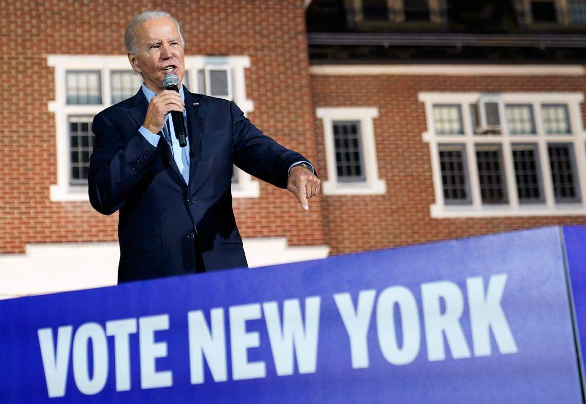 President Joe Biden, speaking speaks at a campaign event for New York Gov. Kathy Hochul on Nov. 6 at Sarah Lawrence College in Yonkers, N.Y, called Tuesday “the most important election in our lifetime.” (AP Photo/Patrick Semansky)
