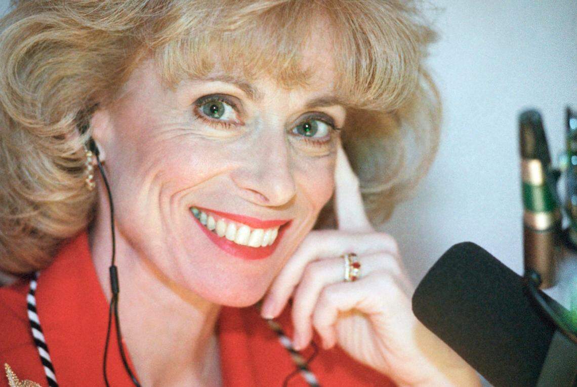 Dr. Laura Schlessinger stops for a moment during her morning talk show in her Los Angeles studio on Feb. 17, 1997. (AP Photo/Susan Sterner)