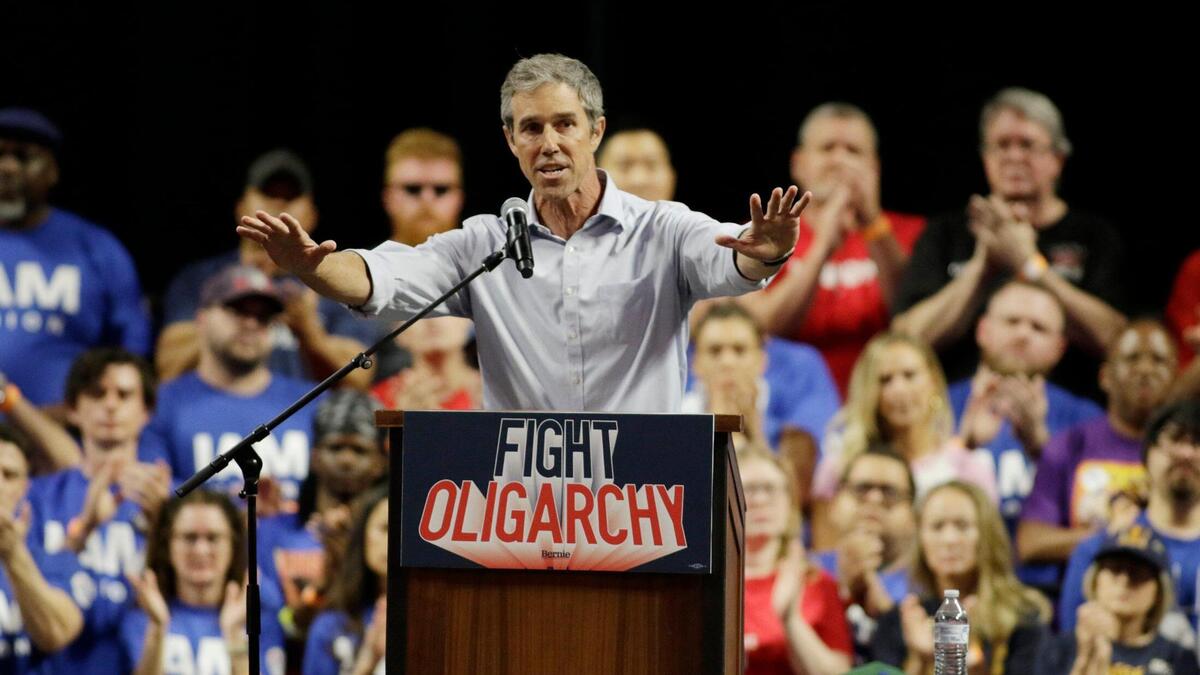 Beto O’Rourke speaks at the “Fighting Oligarchy: Where We Go From Here” tour stop at Dickies Arena on Sunday June 22, 2025.