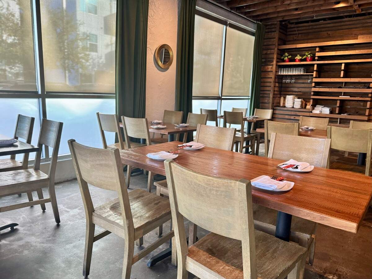 The simple dining room at Eazy Monkey along West Magnolia Avenue in Fort Worth.