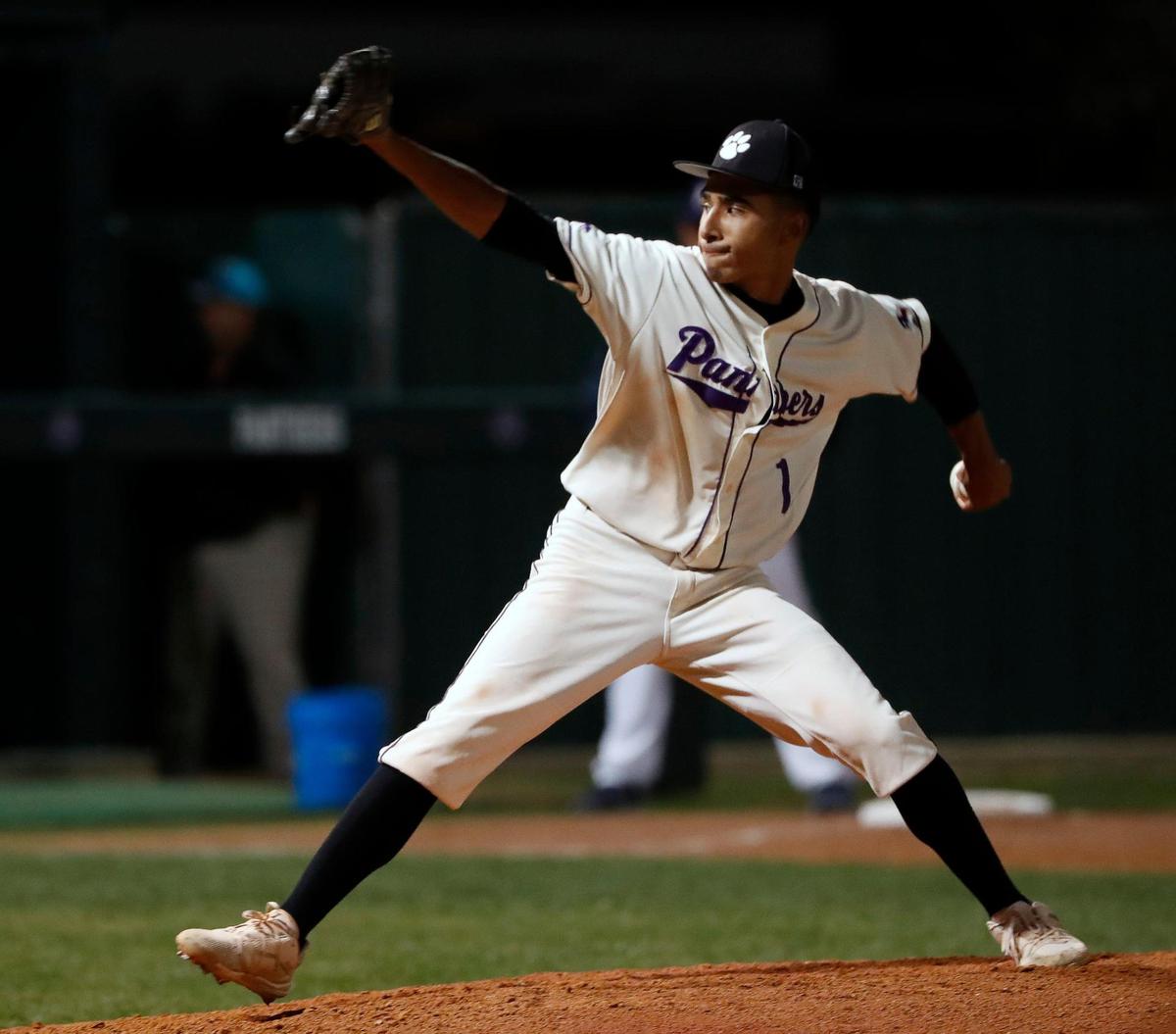 Paschal pitcher and scholarship recipient, JP Hinojosa (1) works in the second inning during the Drew Medford Baseball Tournament at Paschal High School in Fort Worth, Texas, Saturday, Mar. 12, 2022. Paschal defeated Arlington Heights 7-4 on nine hits and no errors. (Special to the Star-Telegram Bob Booth)