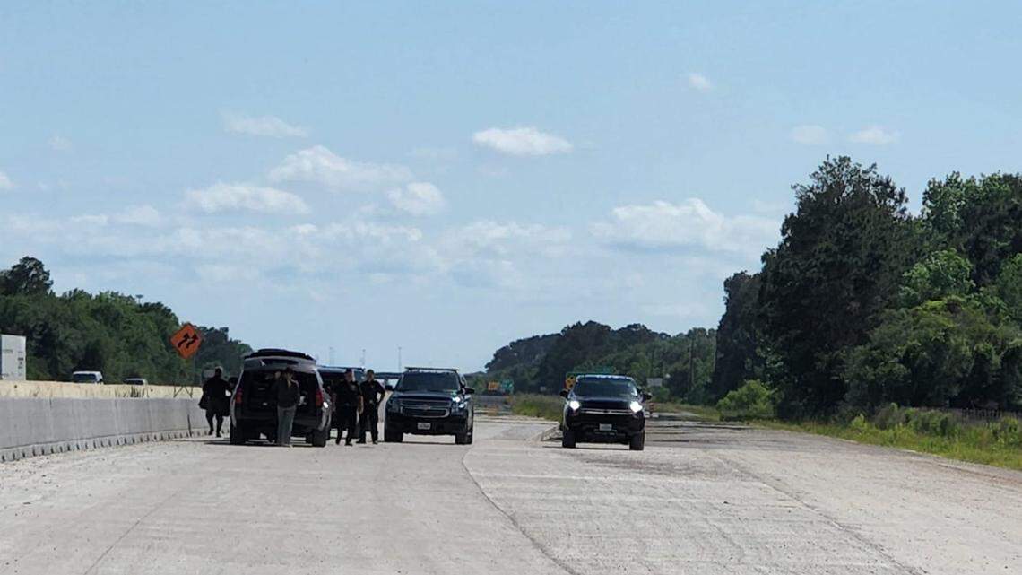 A body was found between concrete barriers on a Texas interstate, authorities said.