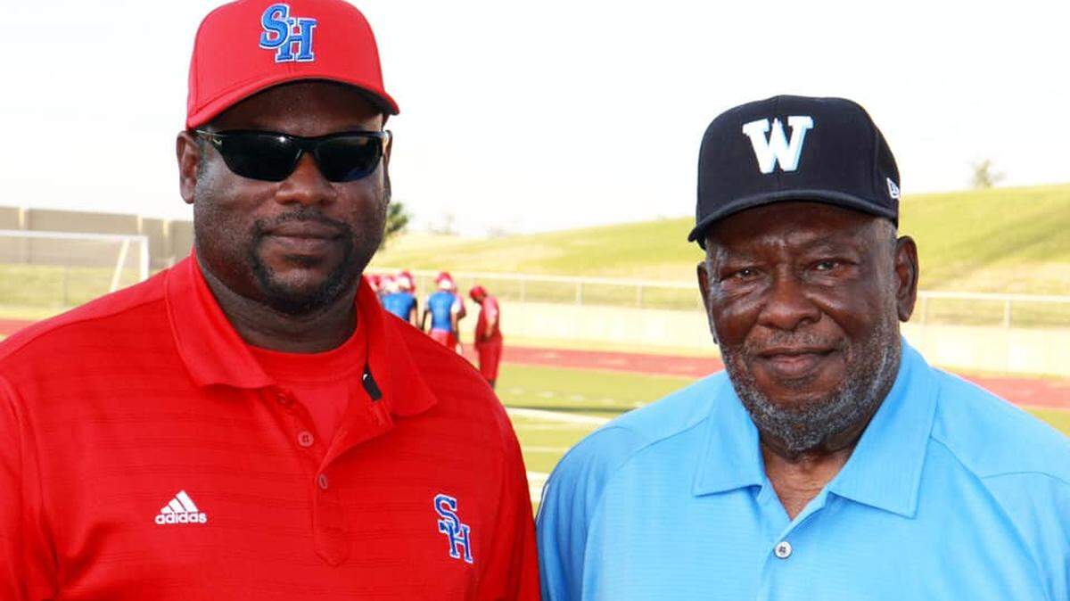 Anthony (left) and Willie Criss pictured in 2010. Willie coached football at Fort Worth Wyatt for more than 15 years and won 100 games. He died at 86 on Sunday Feb. 6, 2022. (Anthony Criss/Facebook)