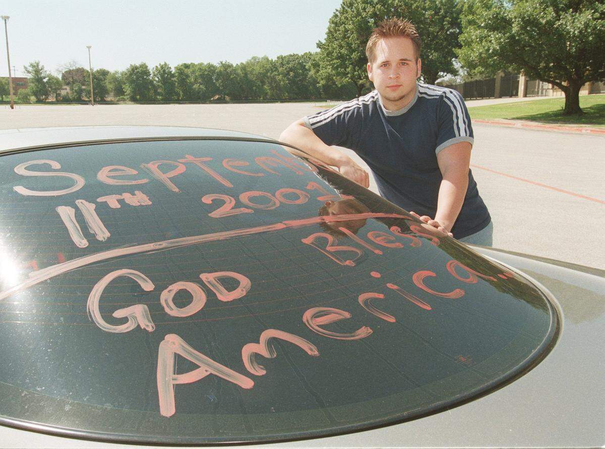 Stephen Chambers, 20, of North Richland HIlls, who was on his way to donate blood on Sept. 11, 2001, said 'I just want to do whatever I can. I'm speechless and in shock.'