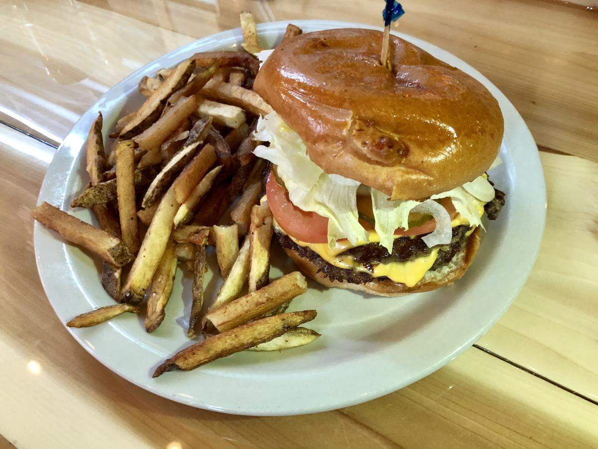 A double cheeseburger at Billy's Oak Acres BBQ.