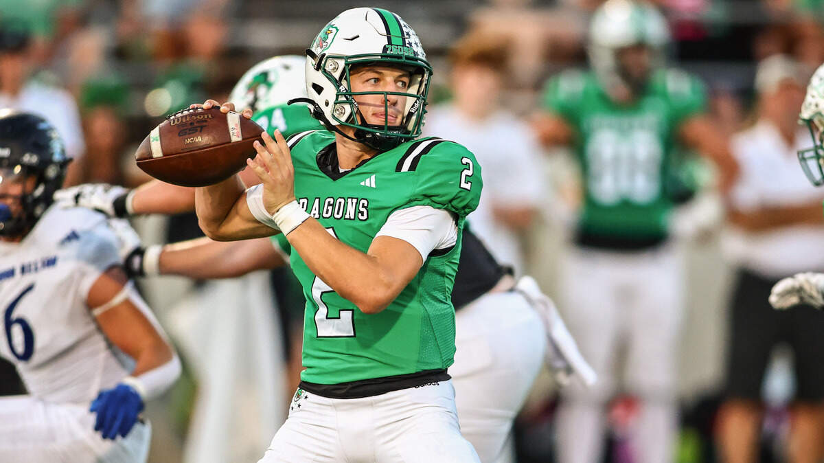 Southlake Carroll quarterback Angelo Renda throws a pass in a District 4-6A game on Friday, September 13, 2024 at Dragon Stadium in Southlake, Texas.
