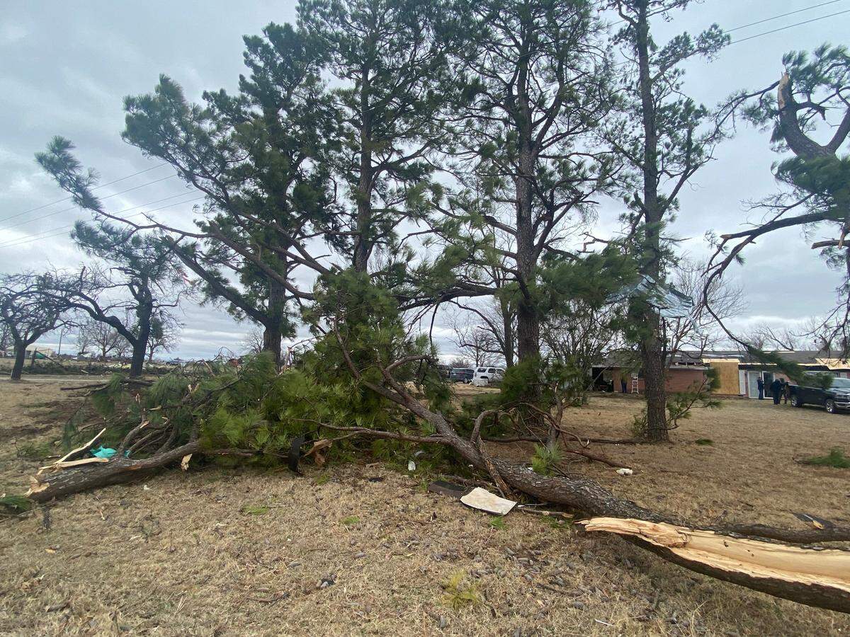 “It caught up with us,” Albert McClanahan said after a tornado caused damage on his property in Montague County, Texas, on Monday, March 21, 2022.