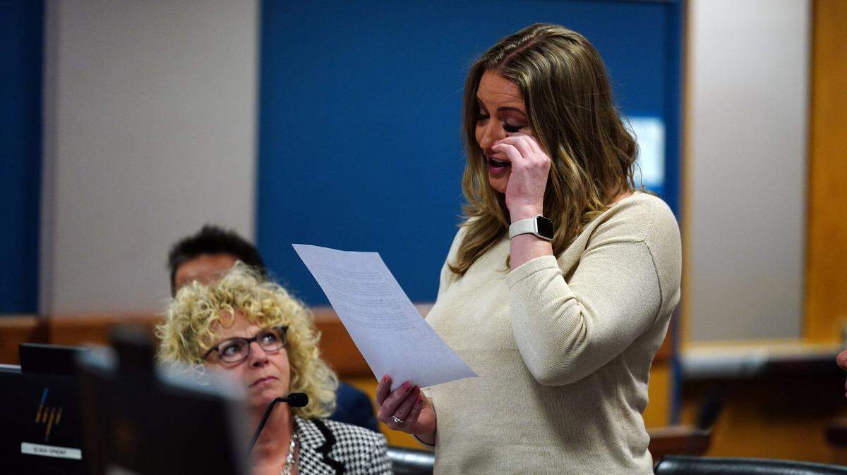 Jenna Ellis reads a statement after pleading guilty Tuesday to a felony count of aiding and abetting false statements and writings in Fulton County, Georgia.  (John Bazemore/Pool via USA TODAY NETWORK)
