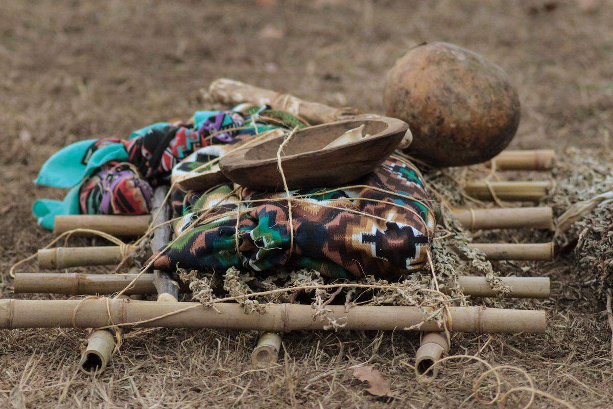 A bamboo bier holds the remains of a centuries-old Native American woman before burial at Oakwood Cemetery in Fort Worth on Dec. 21, 2017.