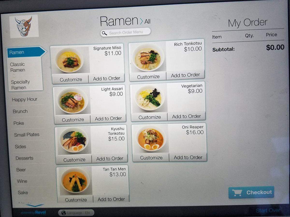 An example of the self-serve ordering kiosk that Oni Ramen Fort Worth will begin using. A bartender will be on duty for customers who want staff interaction.