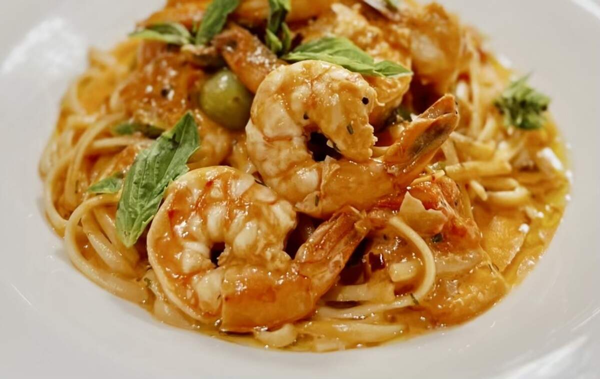 Shrimp linguine at the Grounds and Gold Co. restaurant, coffee shop and bakery in Dalworthington Gardens.