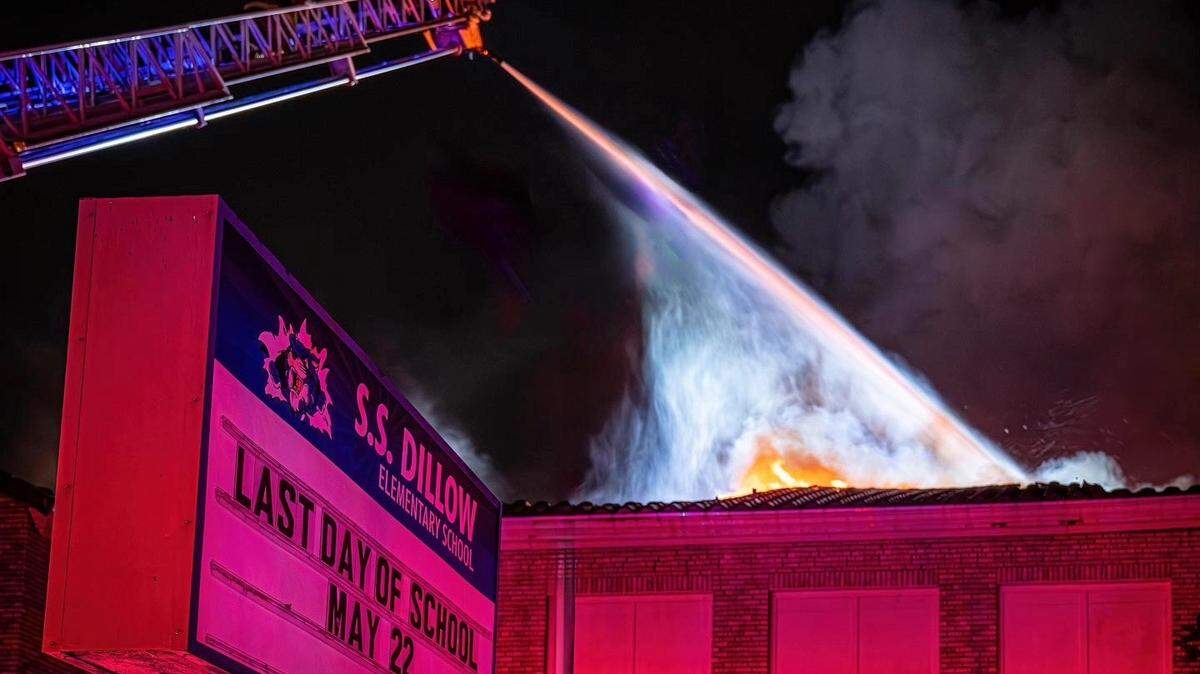 Crews with the Fort Worth Fire Department battle a 2-alarm blaze at S.S. Dillow Elementary School on Wednesday, Sept. 24, 2025.