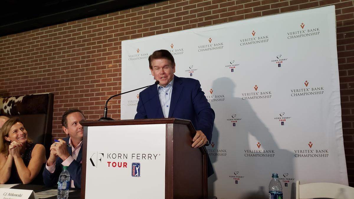 Arlington Mayor Jeff Williams helped announce the city will host a Korn Ferry Tour tournament called the Veritex Bank Championship for the next five years beginning in April at the Texas Rangers Golf Club.