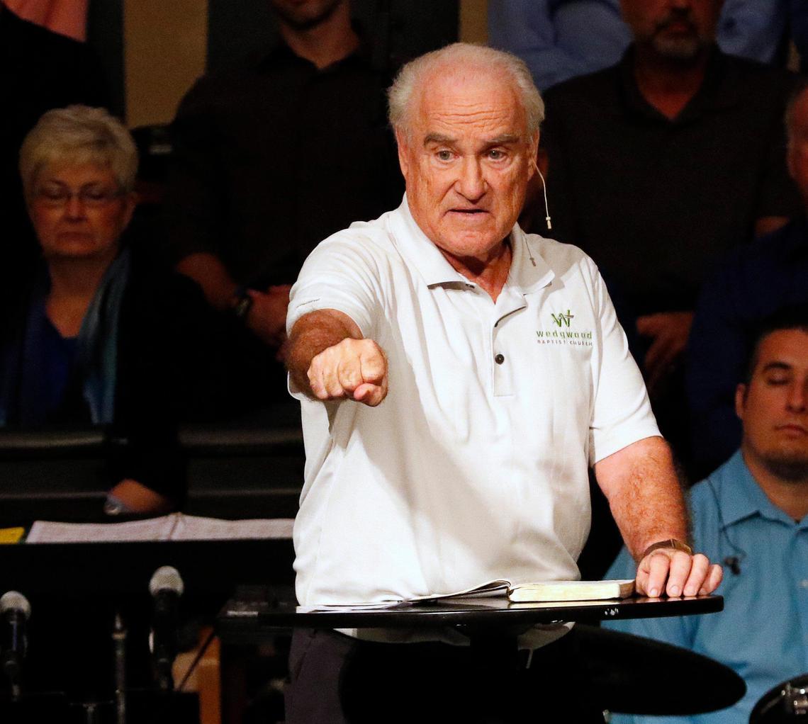 Former Rev. Al Meredith used an analogy of making a Red Velvet Cake during Sunday Service at Wedgwood Baptist Church in Fort Worth, Texas, Sunday, Sept. 15, 2019. He said the individual ingredients may not sound appealing but put together they make something quite amazing. Larry Gene Ashbrook entered the church 20 years ago shot 14 people killing seven and injuring another seven. He also set off a pipe bomb. (Special to the Star-Telegram Bob Booth)