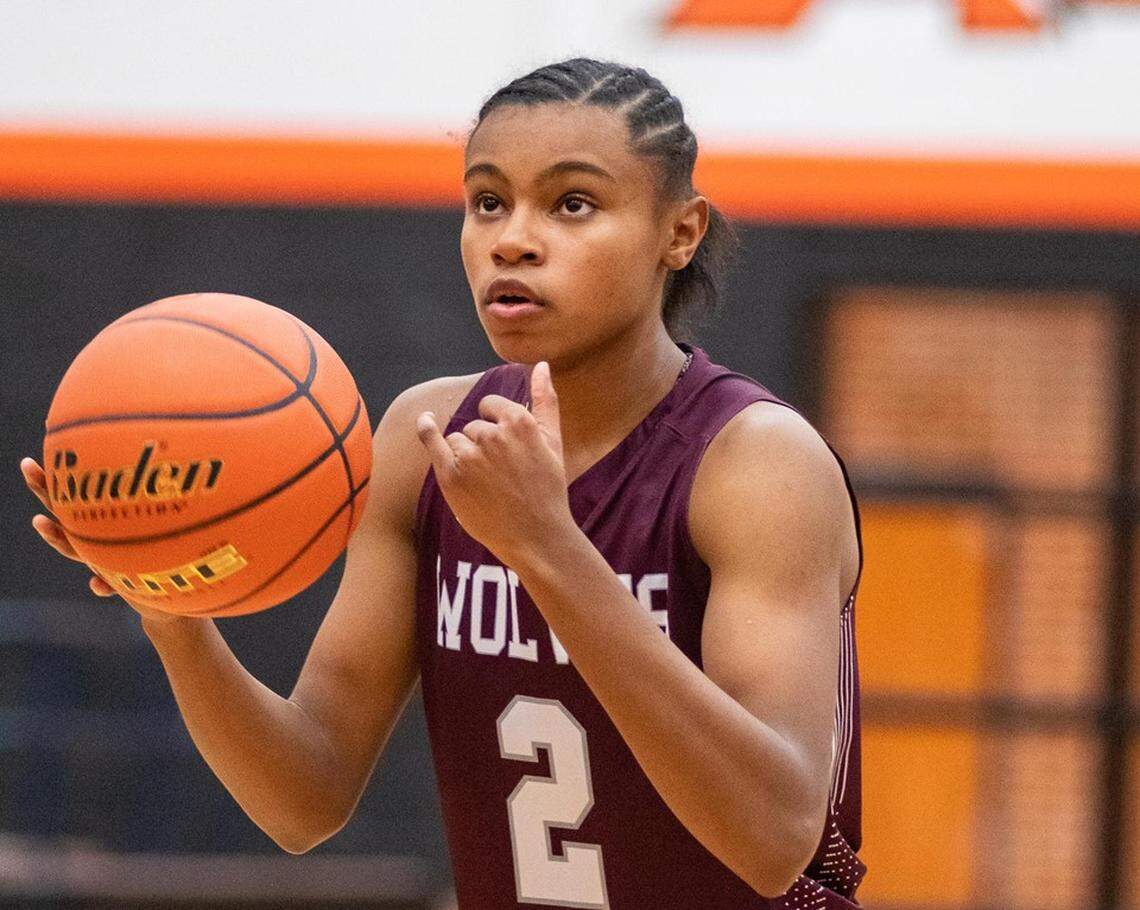Timberview’s Destiny Jackson at the free-throw line vs. Boswell in a regional quarterfinal game, Monday Feb. 18, 2019 from Aledo HS. Timberview won 68-46. Jackson scored 18 points.