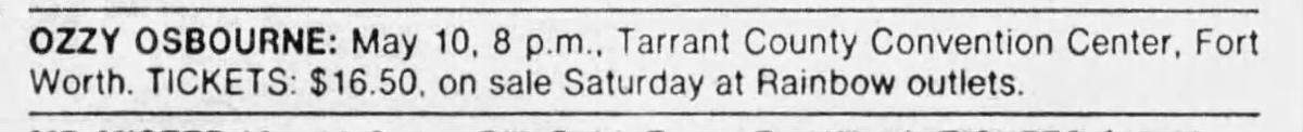 A preview of Ozzy Osbourne’s concert in Cowtown in this clip from the April 11, 1986, edition of the Fort Worth Star-Telegram.