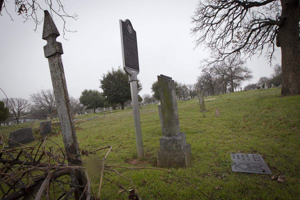 The grave of Hagar Tucker at Oakwood Cemetery in Fort Worth. Tucker, born in slavery in 1842, was the first Black policeman in Fort Worth in the 1870s. Tucker died in 1892. Photographed on Feb. 15, 2012.