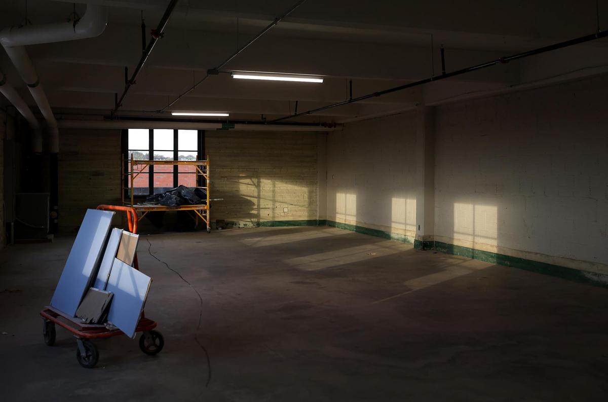 Renovations continue on the historic Armour building in the Fort Worth Stockyards on Friday, Dec. 6, 2024. U.S. Energy Development Corporation, owner of the building, will install its headquarters in the east half of the three-level building while leasing the opposite side as office space.