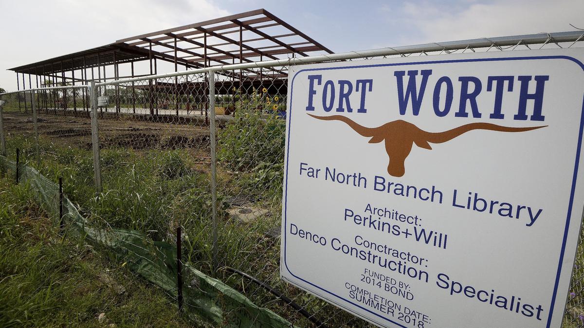 Construction on Golden Triangle Library, 4264 Golden Triangle Boulevard in Fort Worth, TX, has fallen behind schedule. The library was scheduled to be finished by June 10, but now its opening has been moved to January or later. This project was approved by Fort Worth voters in 2014. Photographed Tuesday, June 5, 2018.