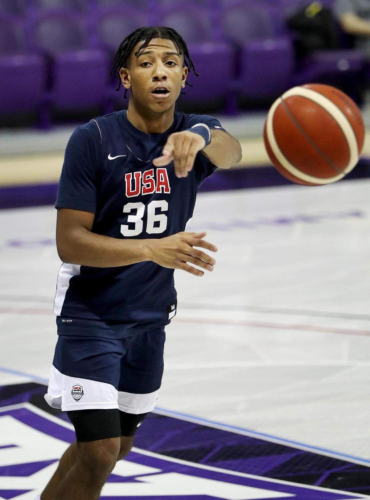 University of Tennessee commit Kennedy Chandler practices during training camp for the 2021 USA Basketball MenÕs U19 World Cup Team on Tuesday, June 22, 2021, at TCUÕs Schollmaier Arena. Chandler is one of 17 players chosen as finalists vying for a spot on the final 12-member USA U19 World Cup Team.