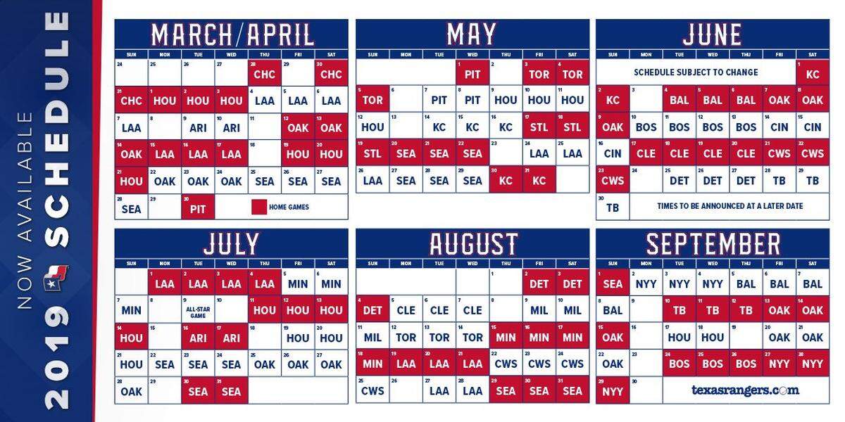 Texas Rangers 2019 schedule