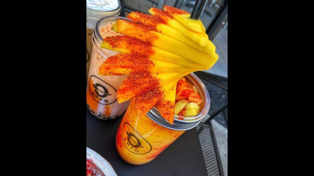 The “Mangonada” and the mango twist at Zero Degrees, which opened in early January in the So7 development off West 7th Street in Fort Worth.