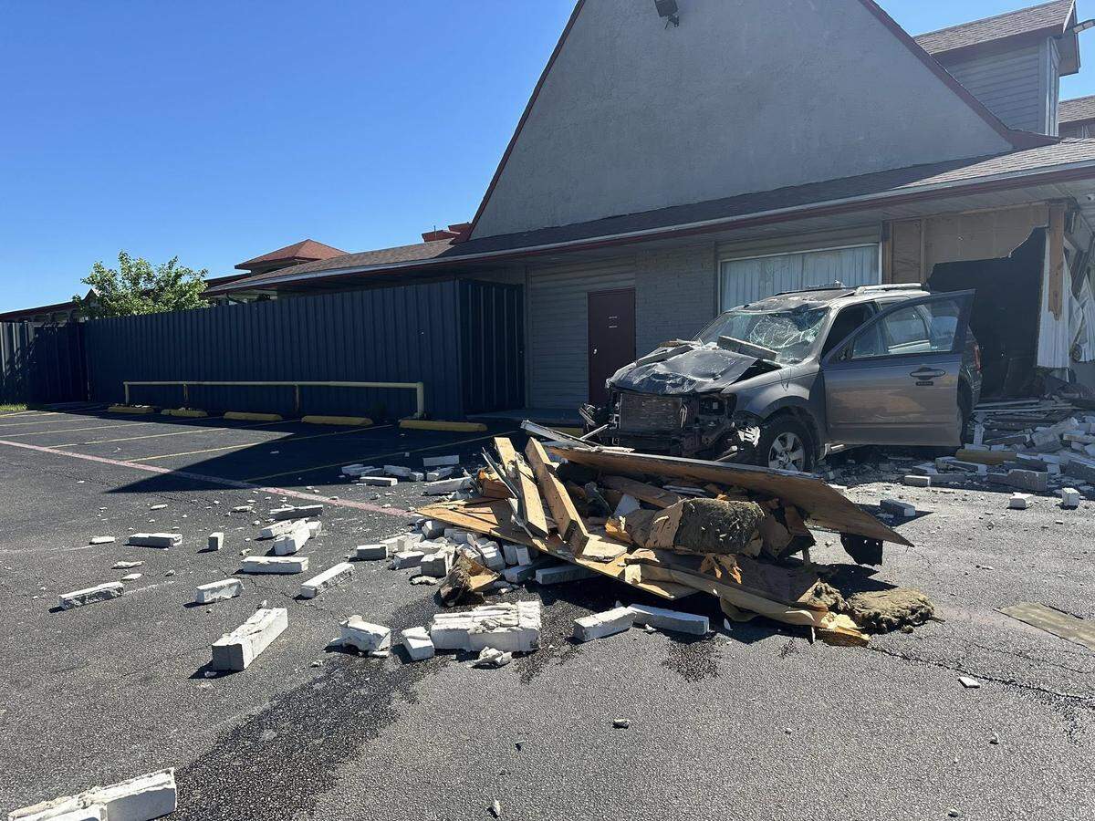 A Ford Escape crashed into the office of White Settlement’s Red Roof Inn on Saturday morning. The driver lost control while exiting the service road in front of the hotel, police say.