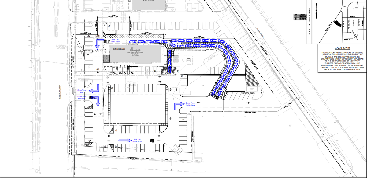 A rendering of the plans for the new drive-thru and adjacent vacant lot that previously was home to an older Chick-fil-A.