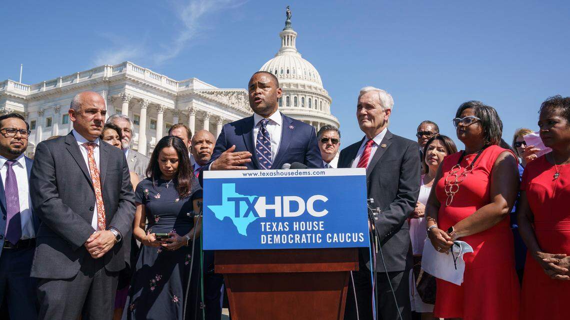 Rep. Marc Veasey, center, is speaking out about one of Tarrant County’s elections administrator finalists on Twitter.