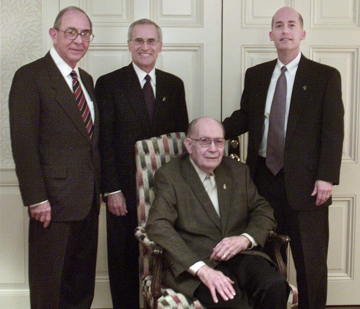 Victor Boschini Jr., right, stands for a portrait with former chancellors William “Bill” Tucker, Michael Ferrari and James Moudy after the announcement of Boschini’s appointment to the position on Jan. 30, 2003.