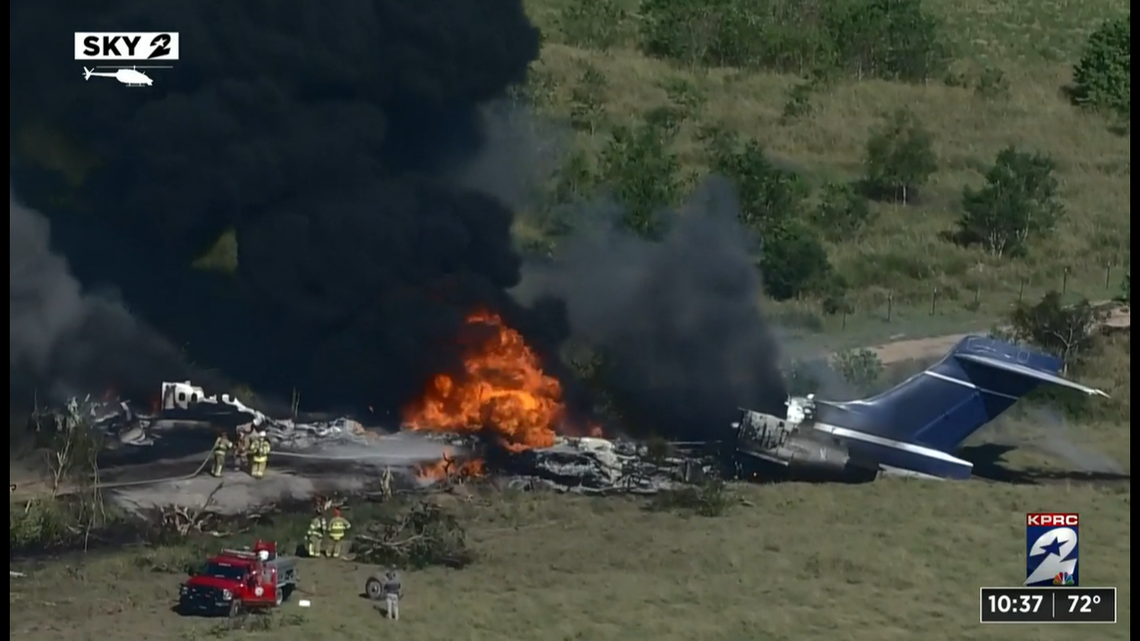 A jet carrying passengers heading from Texas to Boston for a baseball playoff game crashed near Houston.