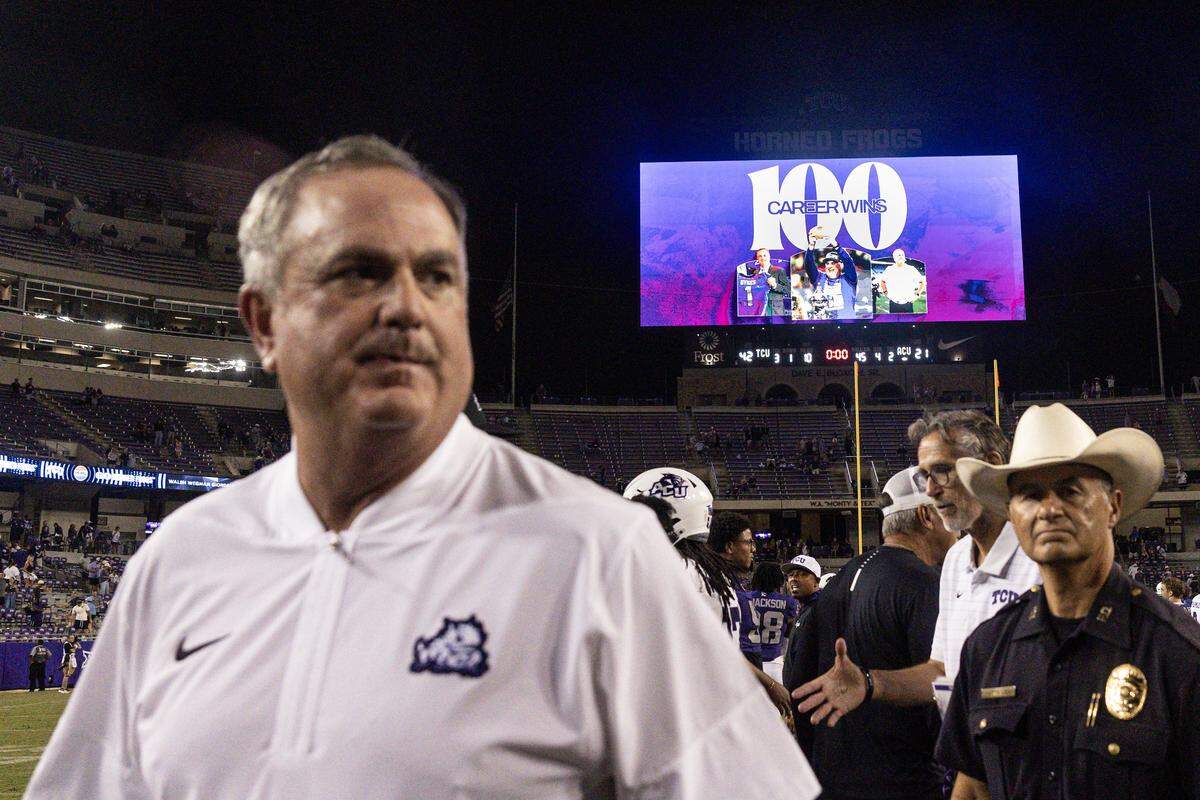 TCU head coach Sonny Dykes after the Horned Frogs’ 42-21 victory against Abilene Christian on Saturday at Amon G. Carter Stadium.