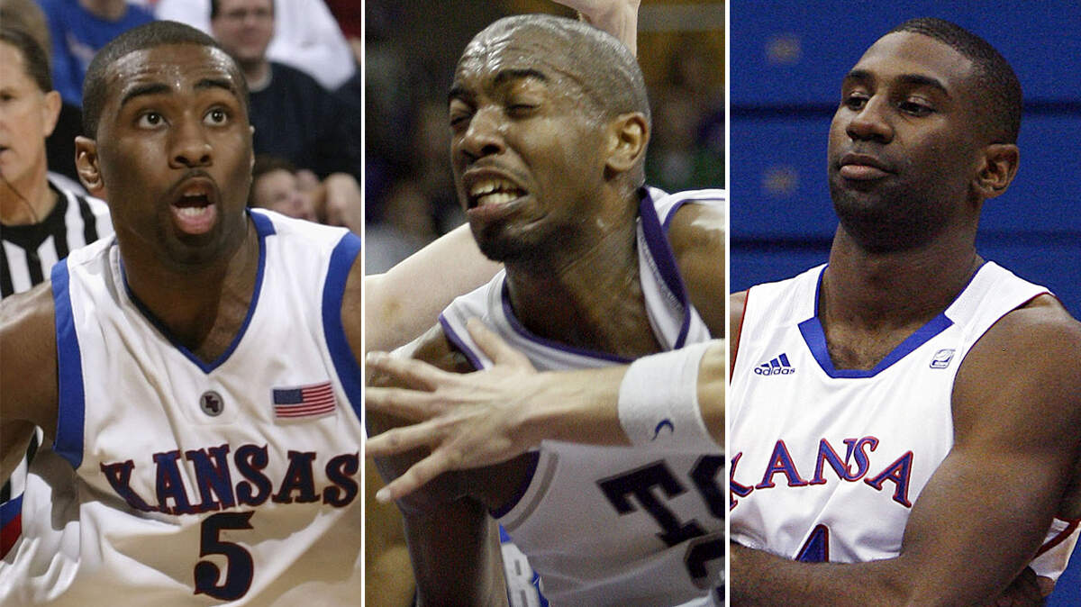 North Crowley's Keith Langford, Kevin Langford and Justin Wesley are pictured together in this composite photo. Keith Langford and Wesley played at Kansas, while Kevin Langford played college ball at TCU.