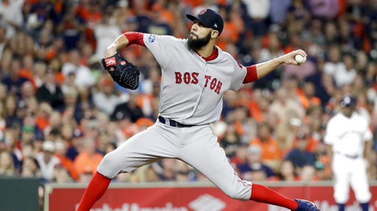 Boston Red Sox starting pitcher David Price throws against the Houston Astros during the first inning in Game 5 of a baseball American League Championship Series on Thursday, Oct. 18, 2018, in Houston. (AP Photo/David J. Phillip)