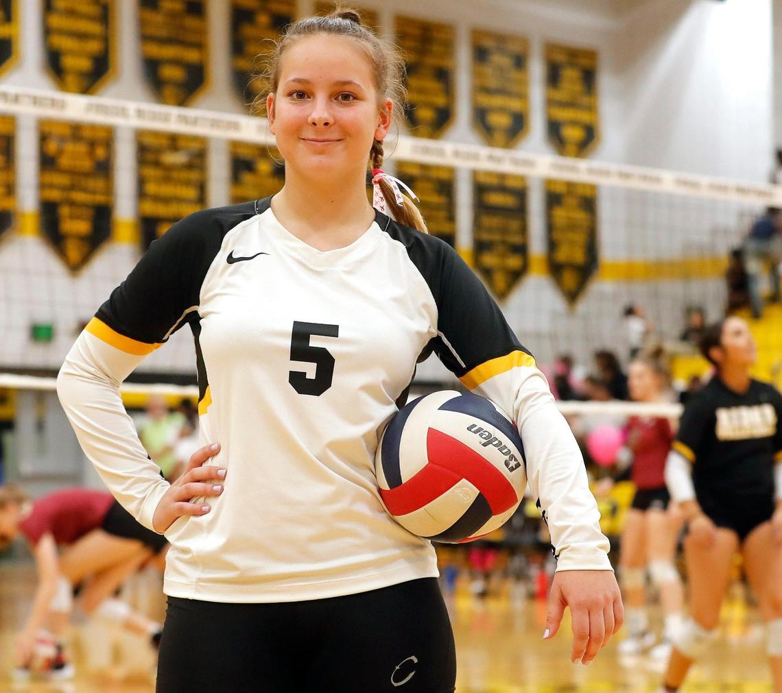 Fossil Ridge libero Ruslana Plaksii (5) is a Ukrainian exchange student at Fossil Ridge, while her father is fighting the war against Russia. (Special to the Star-Telegram Bob Booth)